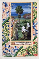 Ms Lat. Q.v.I.126 f.69v Marta y María contando a Jesús sobre la muerte de Lázaro, del 